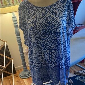 Rachel Zoe Blue and White Patterned 100% Linen Blouse